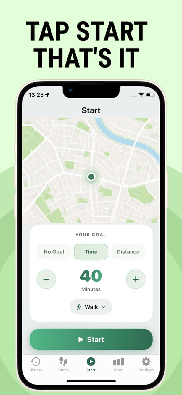 Start screen with goal selection